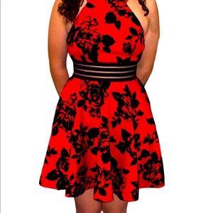 Beautiful red dress with black brocade